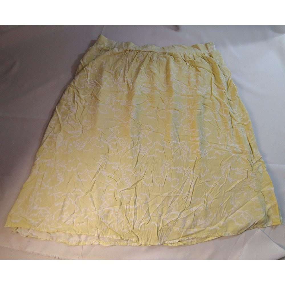 Nine West Yellow White Abstract Floral Midi Skirt Y2K Flowy Pull On Skirt 2X